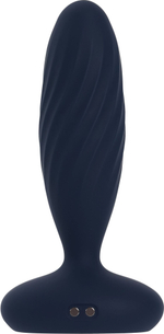 Темно-синяя анальная вибропробка Jordan с поступательными движениями - 12 см.