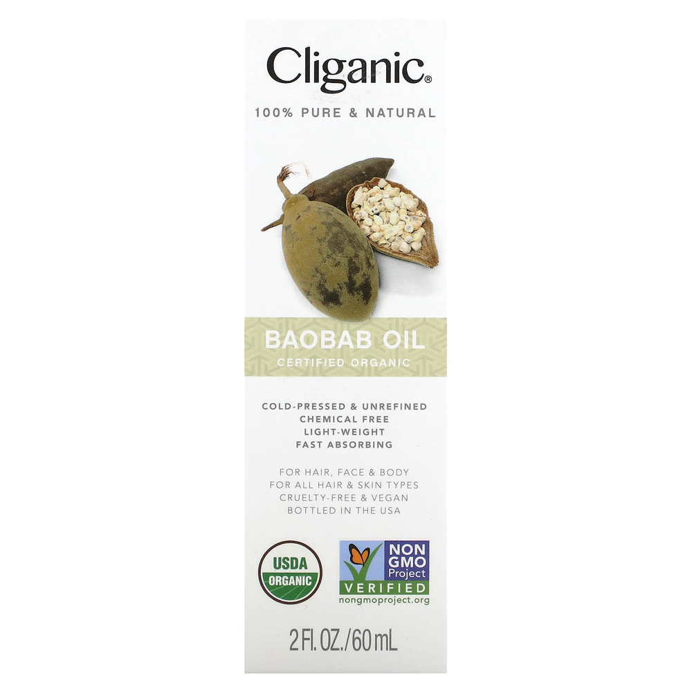 Cliganic, 100% чистое и натуральное, масло баобаба, 60 мл (2 жидк. унц.)