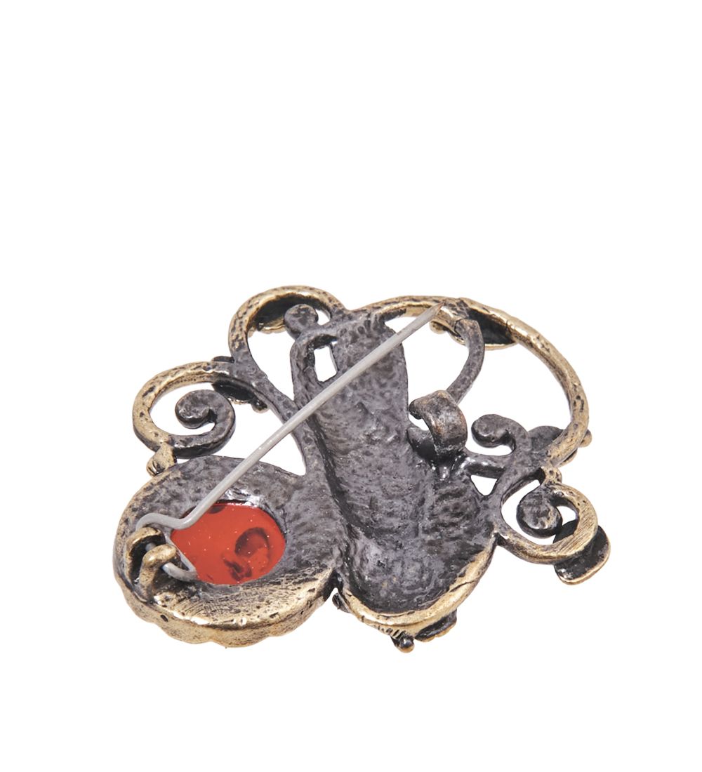 AM-4112 Брошь «Сова Закат» (латунь, янтарь)