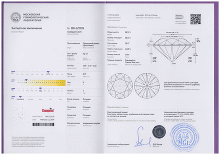 Бриллиант (Кр-57, Ø 5.70 мм, 6/7, 0.71 ct)