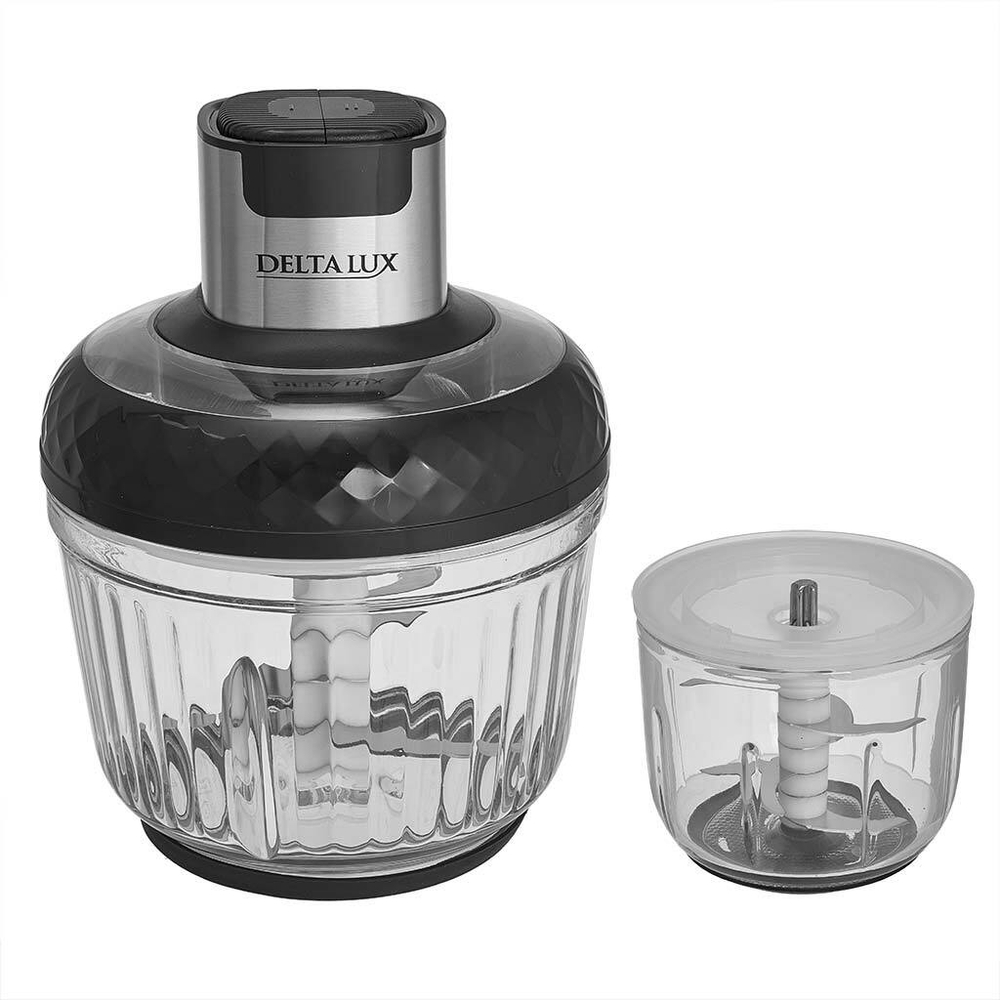 Измельчитель электрический 850 Вт DELTA LUX DE-7403, 2 стеклянные чаши 2,5 л и 0,3 л, двойной и трой