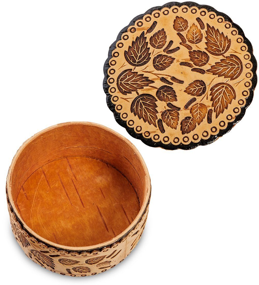 Народные промыслы BST-113/ 4 Шкатулка «Листва» мал. (береста)