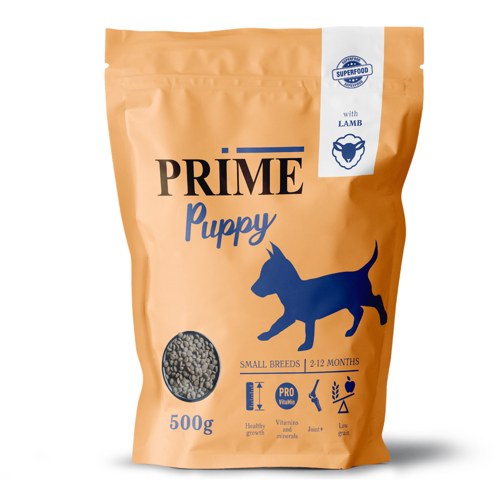 PRIME 500г Puppy Small Сухой корм для щенков мелких пород 2-12мес Ягненок