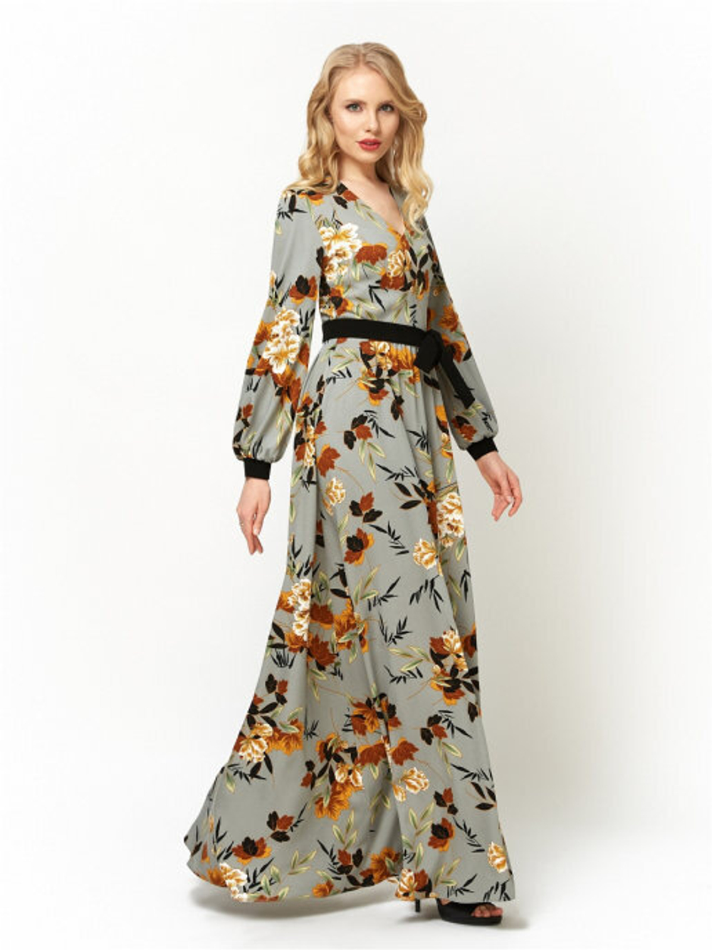 Хлопковое платье с цветочным принтом серое 15-02-20 SS