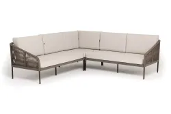 "Канны" диван модульный плетеный из роупа, каркас алюминий коричневый (RAL8016) муар, роуп коричневый круглый, ткань бежевая 035