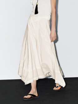 Massimo Dutti Юбка миди из смесового хлопка с декоративными швами, кремовый