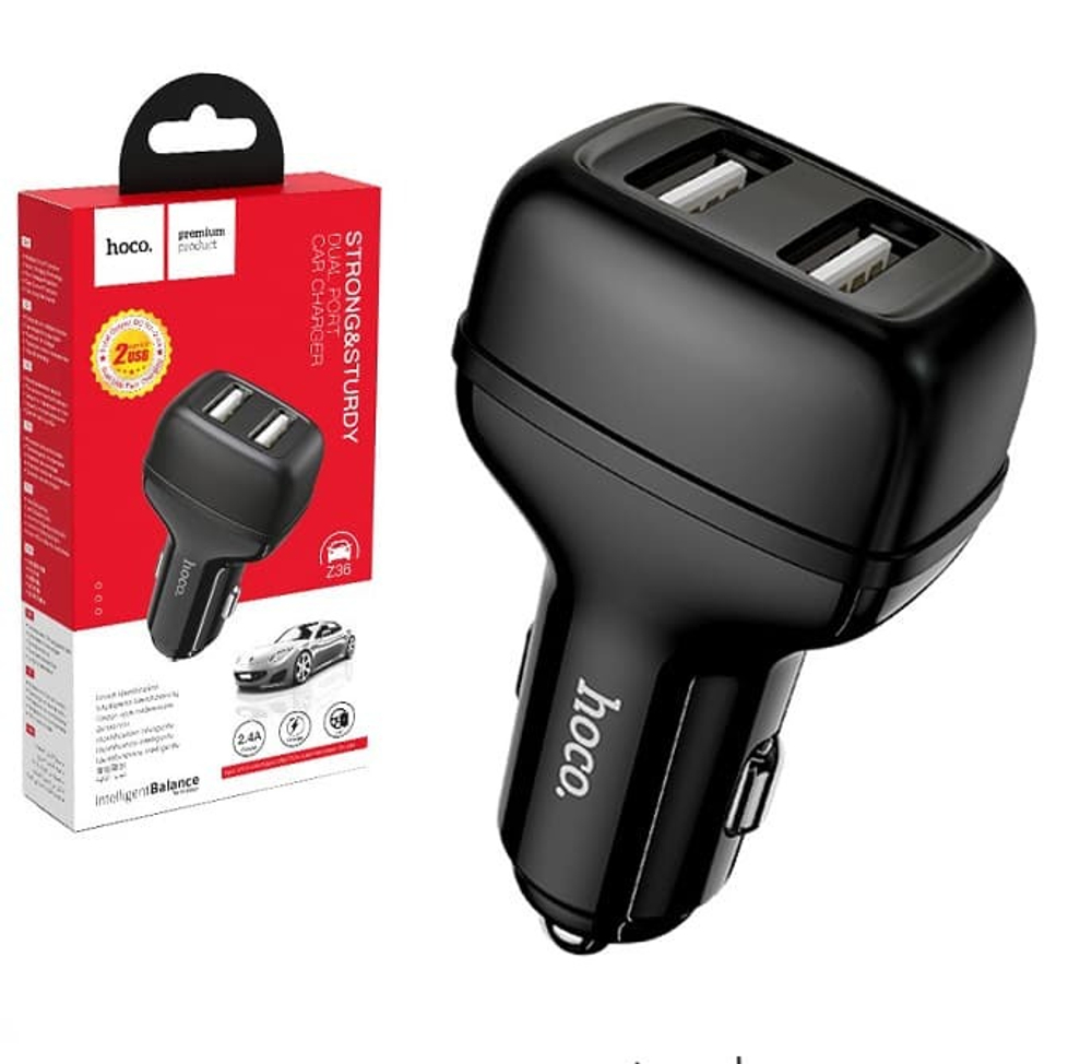 Автомобильный адаптер питания HOCO Z36 2USB (черный)