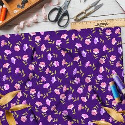 Ткань шелк Армани мягкие цветы на фиолетовом фоне