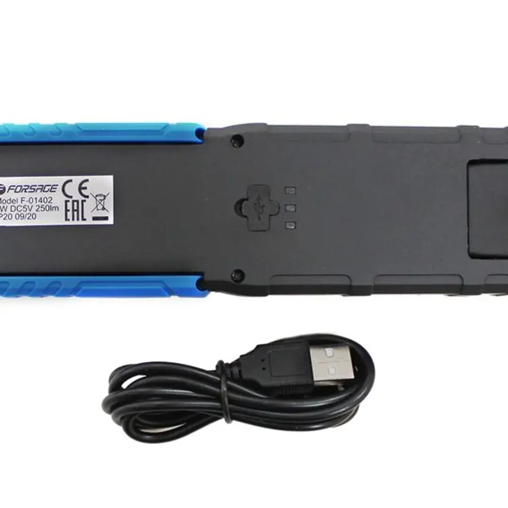 Лампа светодиодная аккумуляторная(5W COB+1W,магнит,180гр.,250Lm,2000mAh,USB провод,время раб.3ч,время заряд.2-3ч,защита гнезда зарядки) Forsage F-01402