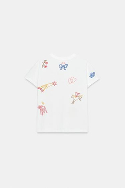 ZARA ФУТБОЛКА С КОНТРАСТНОЙ ВЫШИВКОЙ, ЖЕЛТОВАТО-БЕЛЫЙ