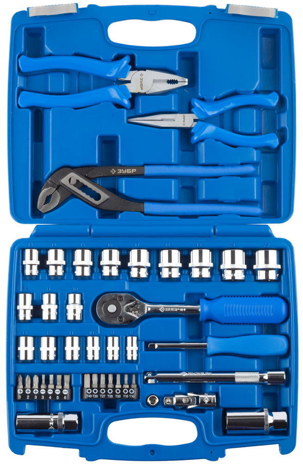 ЗУБР Эксперт-42, 42 предм., (1/4″+ 3/8″), универсальный набор инструмента (27672-H42)