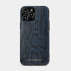 Чехол кожаный для iPhone 13 Pro из кожи питона, синего цвета