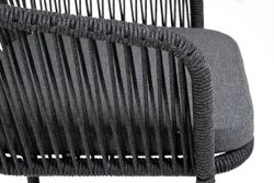 "Марсель" стул барный плетеный из роупа, каркас из стали серый (RAL7022) муар, роуп темно-серый круглый, ткань темно-серая 027