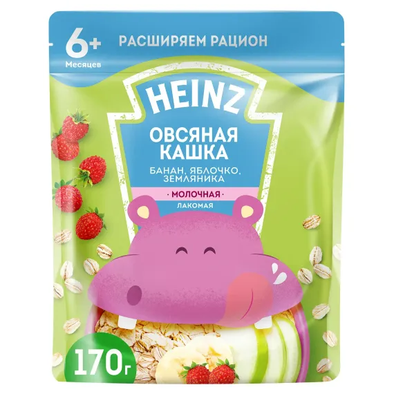Каша Heinz Лакомая овсяная банан-яблоко-земляника 170г с 6месяцев