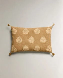 ZARA HOME НАВОЛОЧКА ДЛЯ ДЕКОРАТИВНОЙ ПОДУШКИ С ВЫШИВКОЙ, СВЕТЛО-БЕЖЕВЫЙ