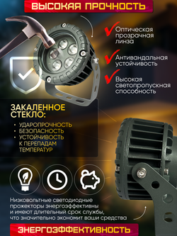 Прожектор для архитектурного и ландшафтного освещения 220V 12W 3000К теплый белый, угол 30 градусов