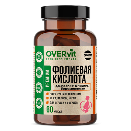 БАД Фолиевая кислота OVERvit, 60 капсул