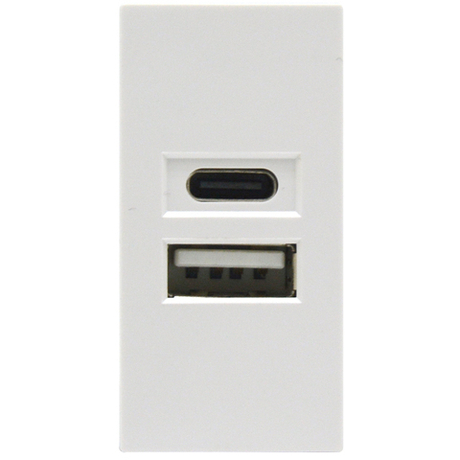 USB зарядное устройство,  2.1A,  Type A + C,  1 мод.,  бел. матовая (22.5х45мм)