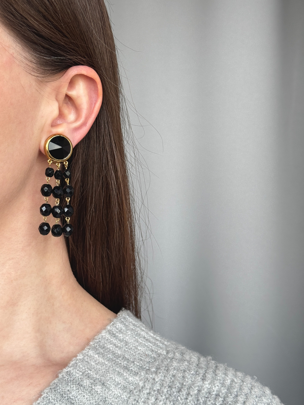 Клипсы с подвесками из чёрных бусин Sonia Rykiel