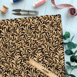 Ткань ниагара бронзовый папоротник на чёрном фоне