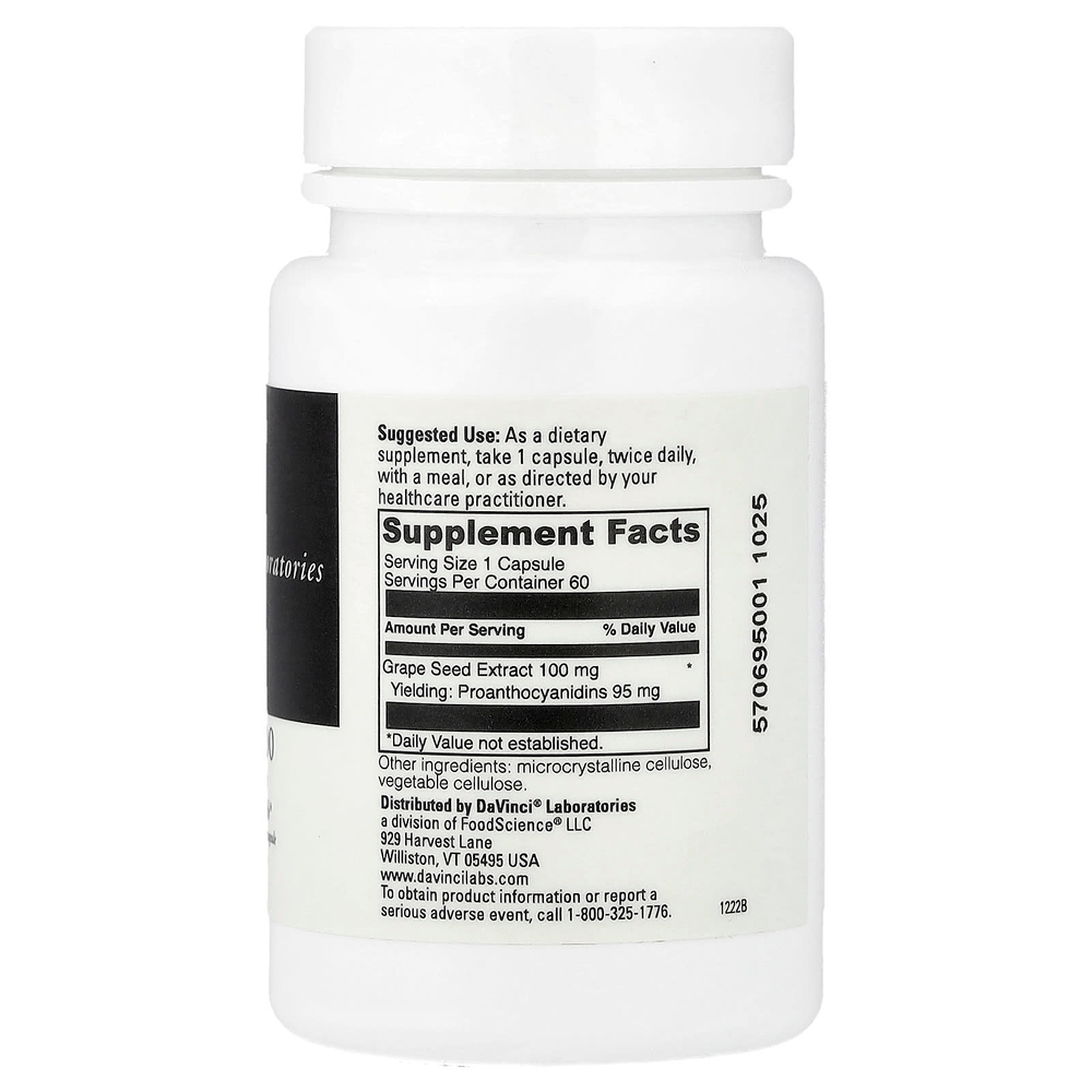 DaVinci Laboratories, виноградная косточка-100, 100 мг, 60 капсул