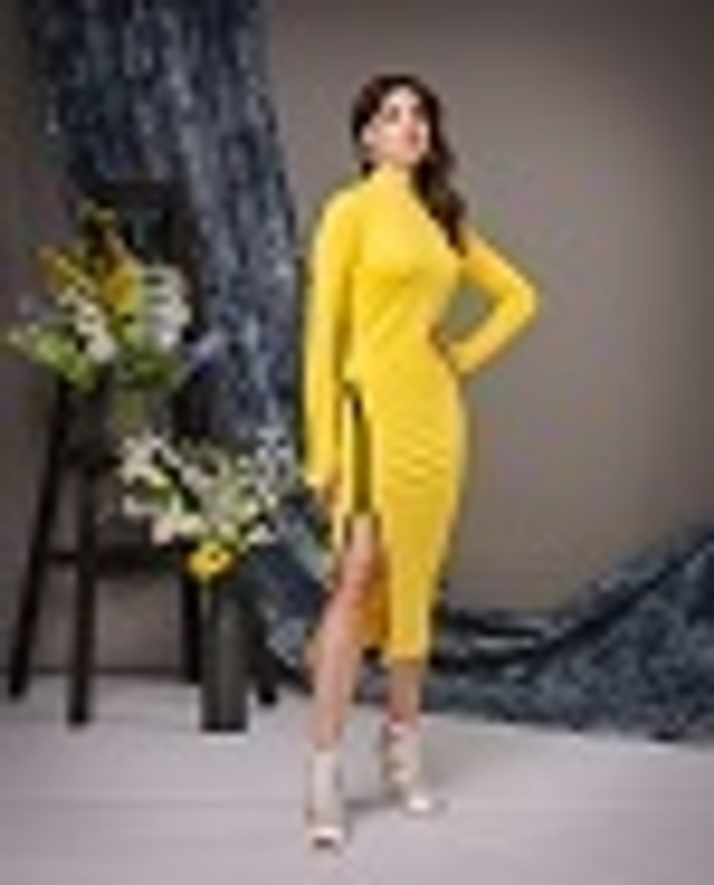09-03-22 SS Трикотажное платье с декоративным элементом – застежка «молния», желтый L