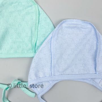Комплект чепчиков из кулирки-сердечки "Голубой/ментол" (2шт)