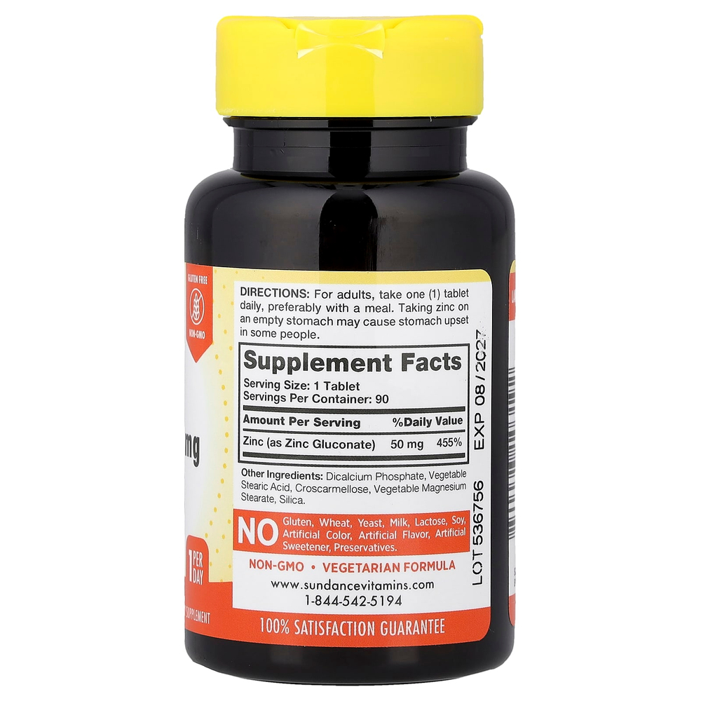 Sundance Vitamins, хелатный глюконат цинка, 50 мг, 90 таблеток