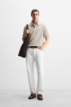 ZARA ПОЛО ИЗ РЕЛЬЕФНОЙ ТКАНИ, СВЕТЛЫЙ РЫЖЕВАТО-КОРИЧНЕВЫЙ