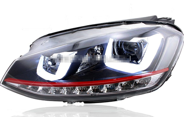 Передние фары Гольф 7 V8 type GTI [Комплект Л+П; яркие ходовые огни; биксеноновая линза; электрокорректор; LED поворотник]