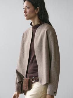 Massimo Dutti Короткая куртка из смесового льна, кротово-коричневый