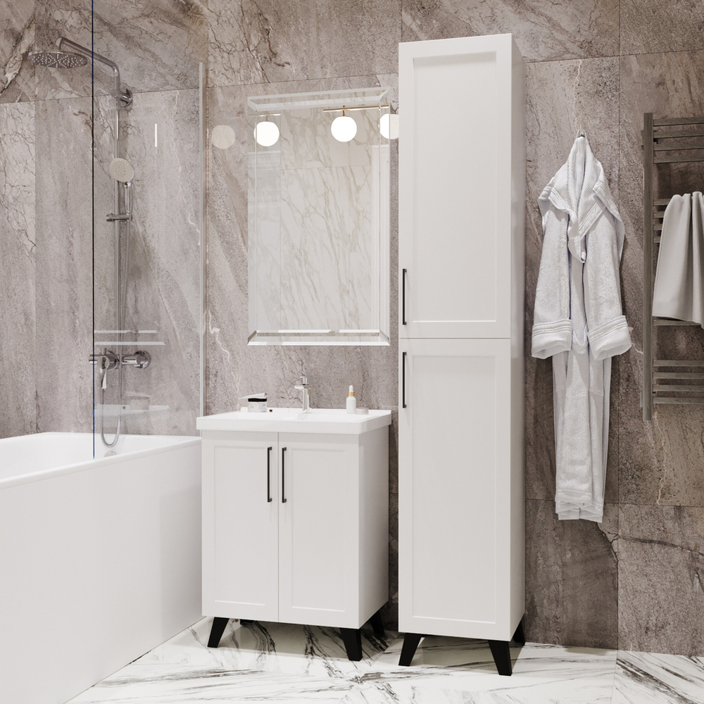 Тумба д/ванной "РИФ-60" 2 створки  белый под рак."Fest- 60"  мебельный (Sanita Luxe)(ПВХ)