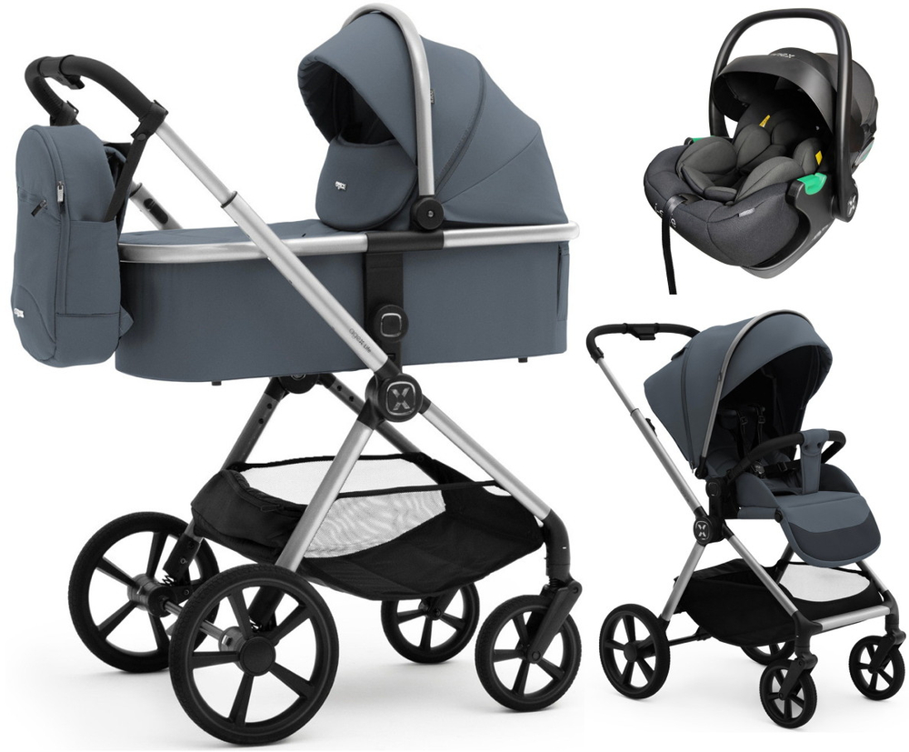Коляска Agex Life 3 в 1 хромированная рама с автокреслом i-Safe Black ALG590 Chrome Grey (Серый)