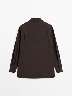 Massimo Dutti Рубашка из поплина асимметричного кроя с пуговицами, коричневый