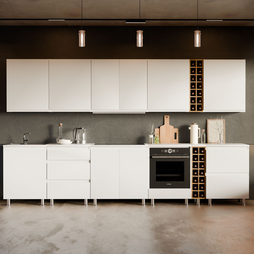 Кухня Севилья 340 см без столешницы (12 модулей), белый ЛДСП / массив дуба