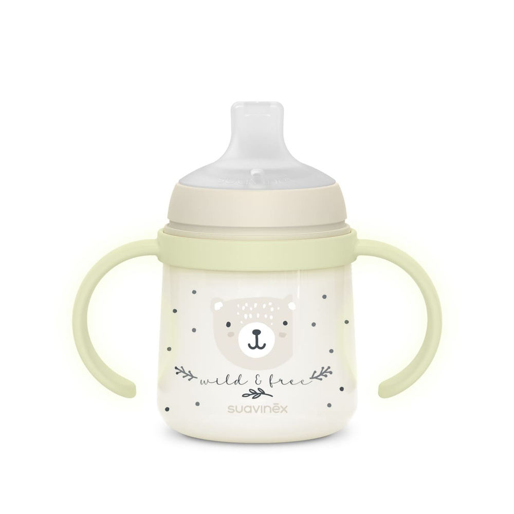 Бутылочка с ручками Suavinex Night Wild 150 мл бежевая, 6 мес+