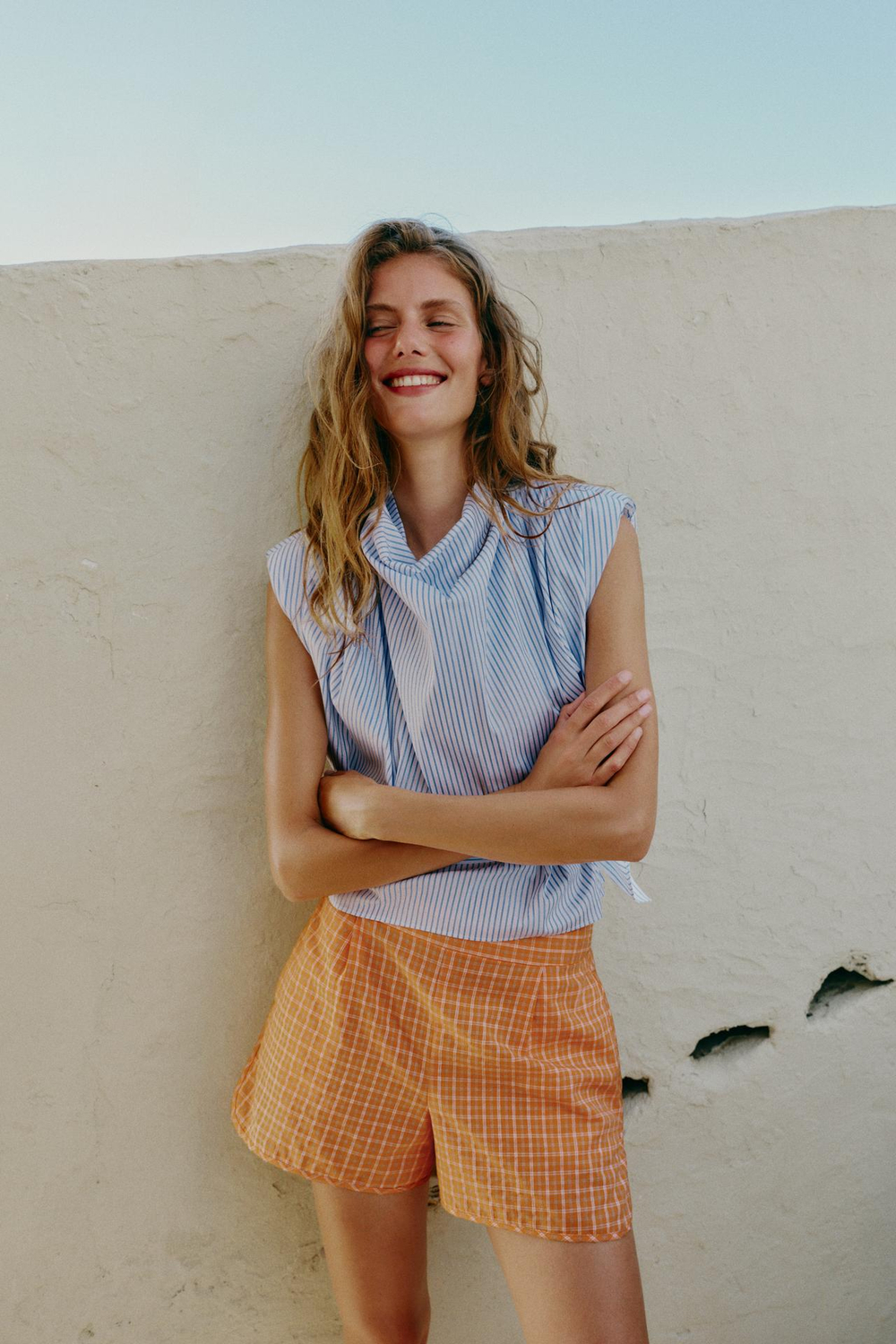 ZARA ШОРТЫ В КЛЕТКУ, ОРАНЖЕВЫЙ