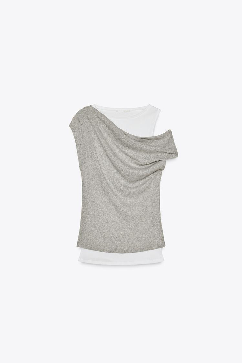 ZARA ДВУХСЛОЙНЫЙ ТОП АСИММЕТРИЧНОГО КРОЯ, СЕРЫЙ С МЕЛАНЖЕВЫМ ЭФФЕКТОМ