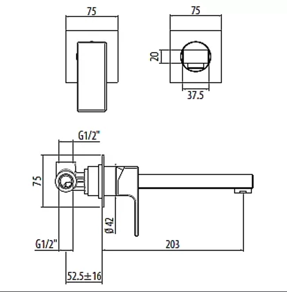 Смеситель для раковины Gattoni Kubik 2537/25C0
