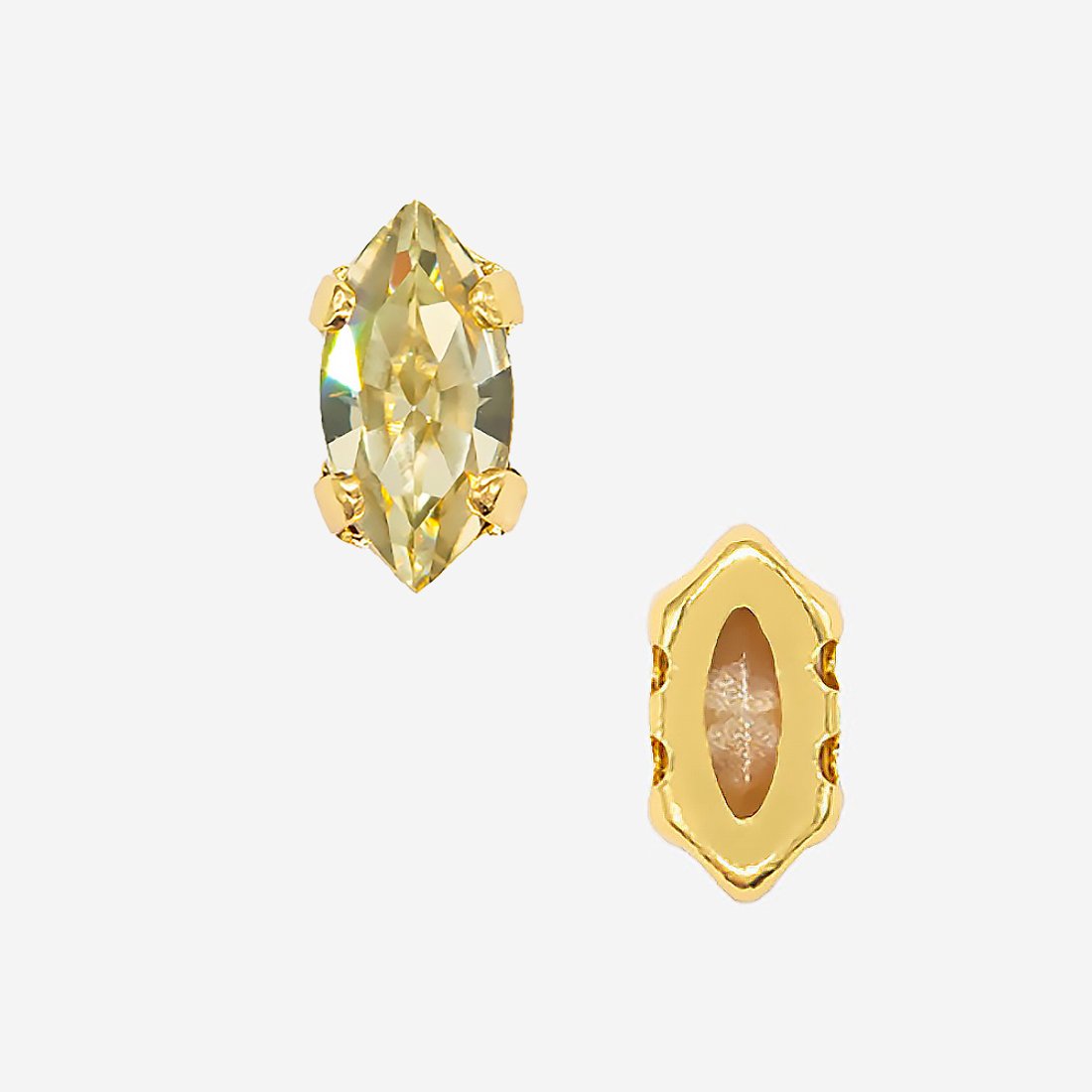 Кристалл Маркиз (Marquise Fancy Stone) в цапах, оттенок "Лимонад"/"Jonquel", 6*3мм, позолота