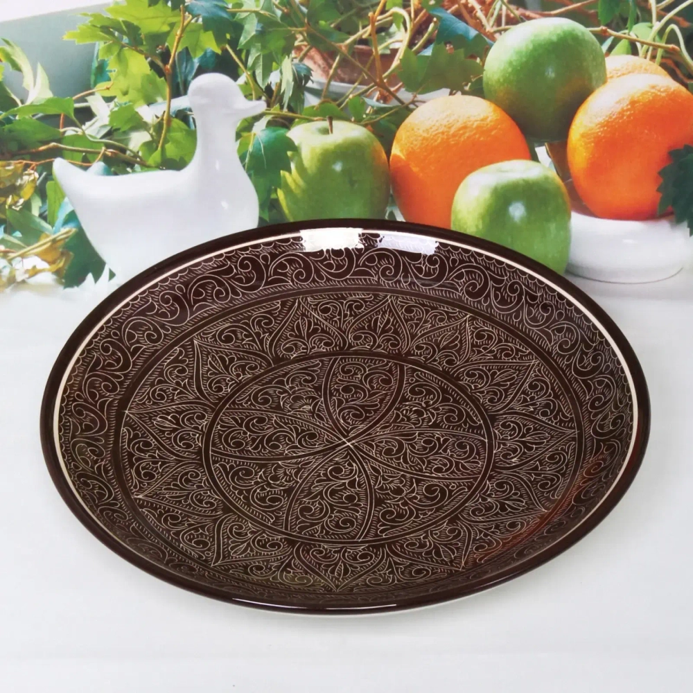 Ляган плоский 32см коричневый Риштанская Керамика