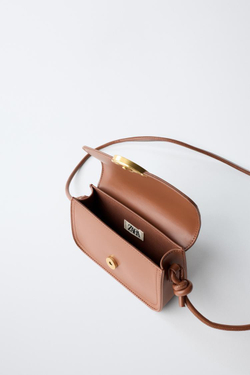 ZARA СУМКА С ПЛЕЧЕВЫМ РЕМНЕМ И ТЮЛЬПАНОМ, КОРИЧНЕВЫЙ