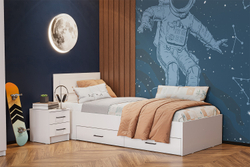 Кровать одинарная с ящиками Бали, Белый шагрень