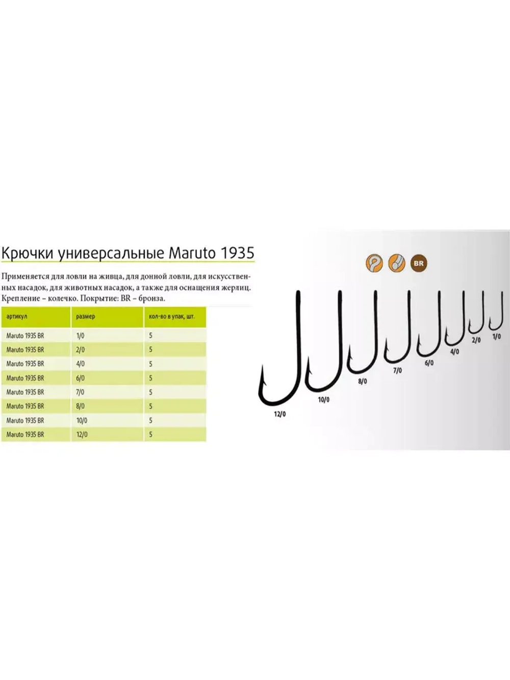 Крючки для рыбалки Maruto 1935 BR № 1/0 2упк по 10шт
