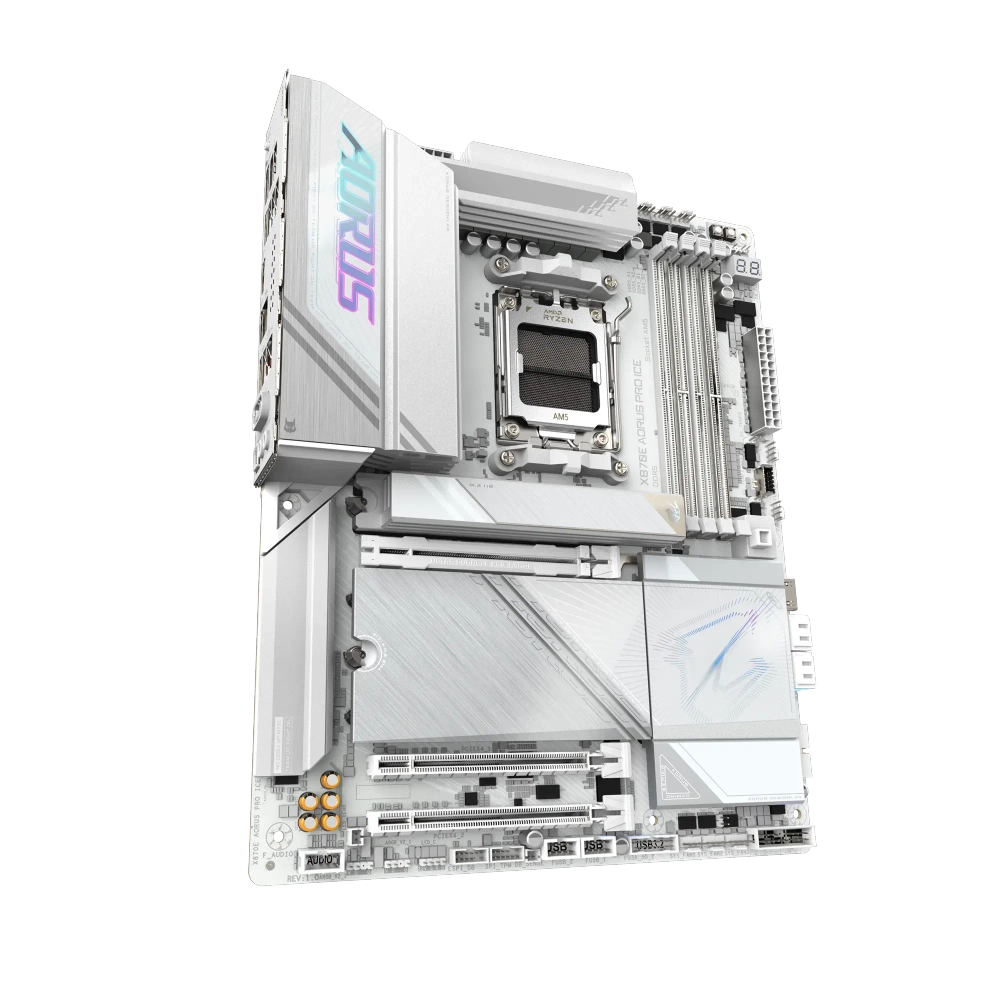 Сист.плата Gigabyte X870E AORUS PRO ICE, AM5, 4xDDR5, PCI-E5 x16, 3xM.2, SATA6, HDMI, DPx3, Wi-Fi6E, LAN2.5GbE, BOX