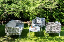 "Диего" лаунж-зона 4-местная плетеная из роупа (веревки), каркас алюминиевый белый, роуп бежевый