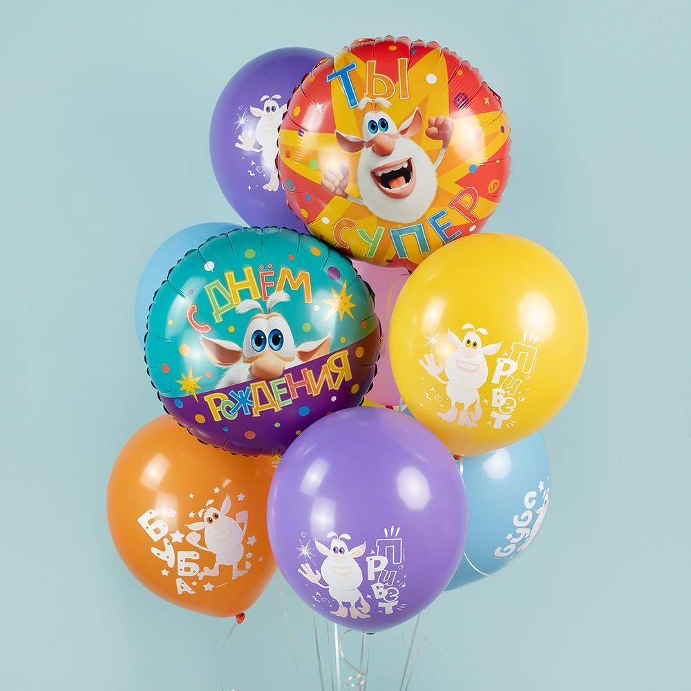 Шар (18''/46 см) Круг, Буба, С Днем Рождения, 1 шт. в уп.