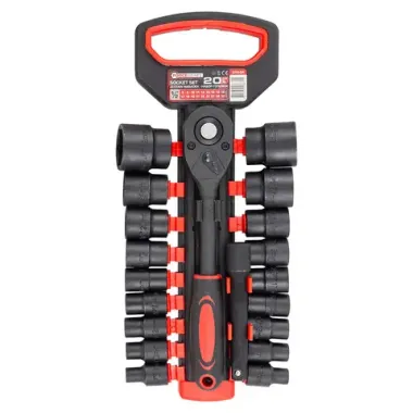 Набор головок с трещоткой и удлинителем 20пр.1/2''(6гр)(8-19,21,22,24,27,30,32мм),в пласт. держателе FORCEKRAFT FK-019-5K