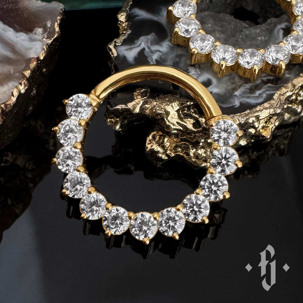 Кликер "Gloss" с камнями 2мм - Желтое золото - White CZ