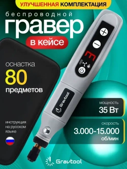 Гравер аккумуляторный беспроводной с набором насадок 80 шт. в кейсе / Бормашинка гравировальная с регулировкой уровня мощности